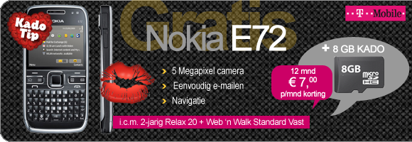 Gratis Nokia E72 + 8GB SD-kaart icm 2 jaar Relax 20 + Web'n'Walk Standard Vast