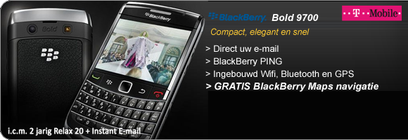 Gratis Blackberry Bold 9700 i.c.m. 2-jarige T-Mobile Relax 20 + Blackberry Instant Email