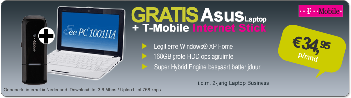 Gratis Asus Laptop + T-Mobile Internet Stick icm 2 jaar Laptop Business Gratis Asus Laptop + T-Mobile Internet Stick icm 2 jaar Laptop Business