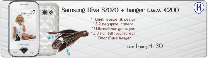 Gratis Samsung Diva s7070 + hanger icm 1 jaar Hi 30
