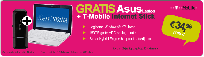 Gratis Asus Laptop + T-Mobile Internet Stick icm 2 jaar Laptop Business