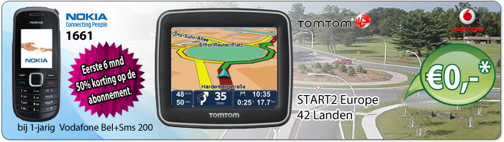 Gratis Nokia 1661 + Tomtom Start 2 Europa i.c.m. 1-jarige Vodafone Bel+Sms 200