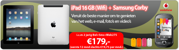 Apple iPad 16GB + Samsung Corby i.c.m. 2-jarige Vodafone Bel+Sms+Web 275
