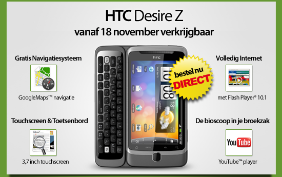 HTC Desire Z vanaf 18 november verkrijgbaar