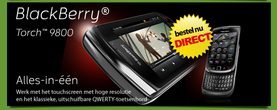 Bestel direct BlackBerry Torch 9800 werk met het touchscreen met hoge resolutie en het klassieke, uitschuifbare QWERTY toetsenbord