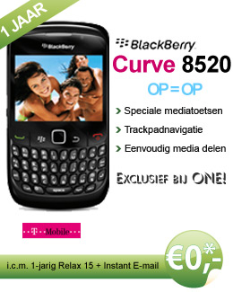 Super Stunt! Gratis Blackberry Curve 8520 icm 1 jaar T-Mobile Relax 15 + Instant E-mail OP=OP