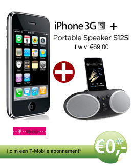 Gratis iphone 3gs met gratis logitch s125i portable speaker bij een T-Mobile abonnement 