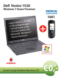 Gratis DELL Laptop Vostro 1520 Windows 7 + Nokia 1661 bij een 2-jarig Vodafone Bel+Sms 275